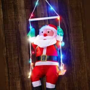 Sitzender Weihnachtsmann auf LED Schaukel Nikolaus Weihnachtsdeko Hängend Deko