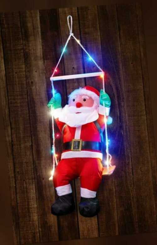 Sitzender Weihnachtsmann auf LED Schaukel Nikolaus Weihnachtsdeko Hängend Deko