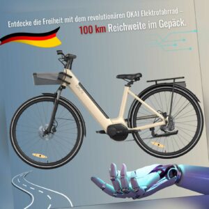 OKAI Elektrofahrrad 28 Zoll 250W E-Bike Shimano eBike BAFANG Motor 25km/h 9-Gang