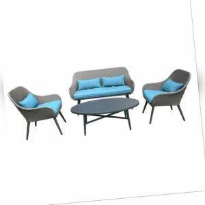 Terrassenmöbel Lesina Zweisitzer 2 Sessel mit Tisch Polyrattan HTI-Living