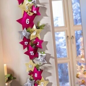 XXL Adventskalender Alpenliebe Sterne Kinder selber füllen Glitzer Gold ca 2m