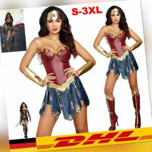 Damen Superheldin Wonder Woman Korsett Held Halloween Kostüm Kleid