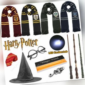 Harry Potter Hogwarts Wizard Strickschal Schal LED Licht Zauberstab Krawatte Hut