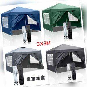 Pavillon Faltpavillon 3x3m Wasserdicht mit 4 Seitenteilen und Fenstern Partyzelt