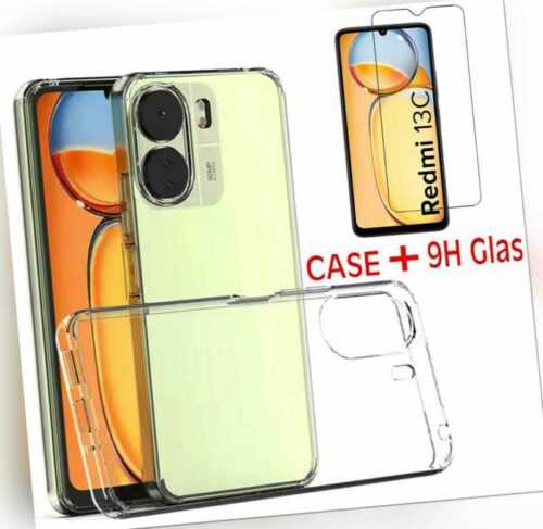 Hülle für Xiaomi Redmi 13C Tasche Silikon Case Bumper Slim Cover +9H Schutz Glas