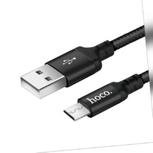 HOCO Micro USB Nylon Ladekabel Datenkabel lang 2m z.B. für Samsung SCHWARZ