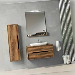 Badmöbel Set 80-100cm, Waschbecken mit Unterschrank, Holzoptik Badezimmerschrank