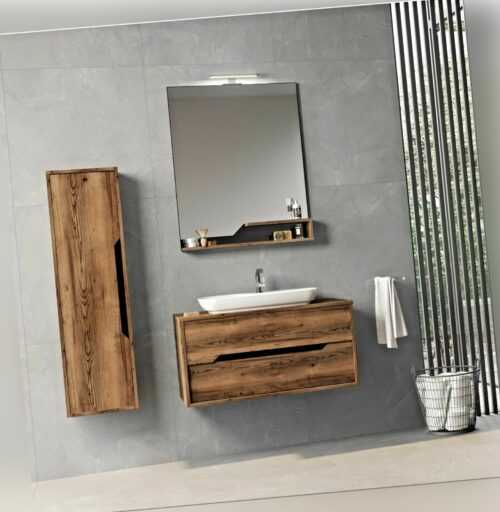 Badmöbel Set 80-100cm, Waschbecken mit Unterschrank, Holzoptik Badezimmerschrank