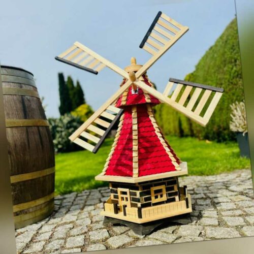 DARLUX Sechseck Holz Garten-Windmühle kugelgelagert XXL Natur/ Rot H=115 cm