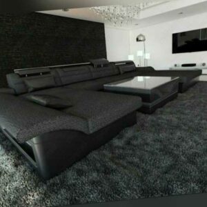Eckcouch Polstersofa Luxus MONZA U Form Sofa Wohnlandschaft grau Couch Stoff LED