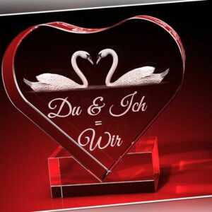 3D Glas Gravur Herz Glasfoto Laser Kristallglas Liebe Uhr Valentinstag Geschenk