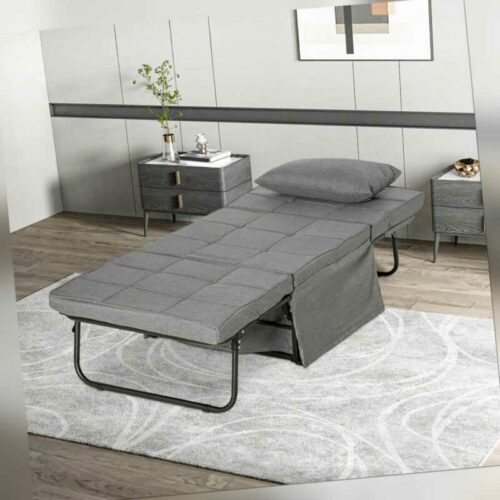 HOMCOM 4-in-1 Klappbett Sessel Ottomane Liege 5-Stufen Höhenverstellbar Grau