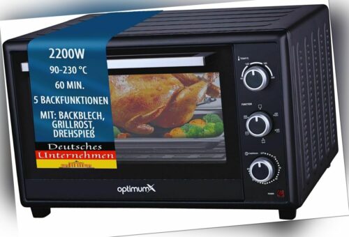 OptimumX 60 Liter Minibackofen Umluft Backblech Drehspieß MiniBackofen Pizzaofen