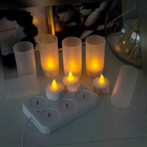 6 LED-Teelichter und Acrylgläser, realistisch flackernde Flamme, wiederaufladbar