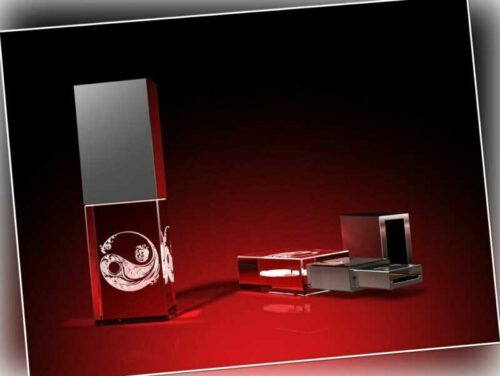 USB Stick 16 GB 3D Glas Gravur Yin Yang Ornament Laser Motiv Dekoration Geschenk