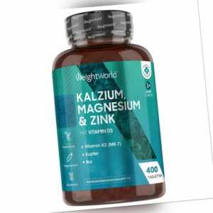 Kalzium Magnesium Zink Tabletten - 400Stk - Vitamin D3 K2 - Stoffwechsel - Vegan
