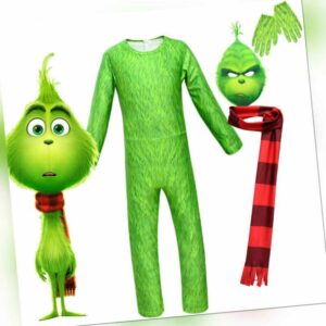 Kinder Jungen Mädchen The Grinch 3D Kostüm Weihnachten Karneval Kostüm Cosplay