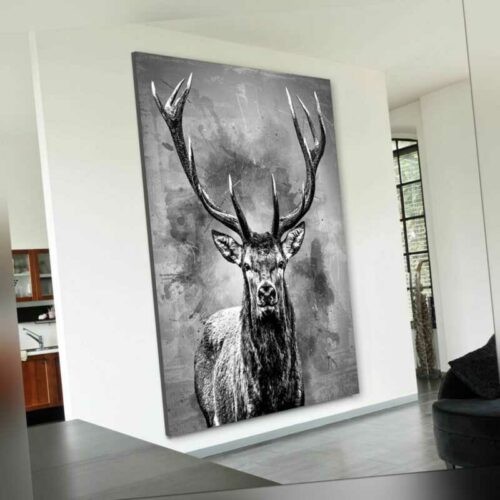 Leinwandbild Hirsch Abstrakt Tierbilder Wandbilder Wohnzimmer Kunstdruck SW