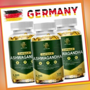 Ashwagandha, 3 x 120 Kapseln,Wurzelextrakt,1300mg Antioxidantien. Stressabbau