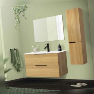4 tlg. Badmöbel Set Waschbecken Badezimmermöbel Hochschrank Spiegel Unterschrank