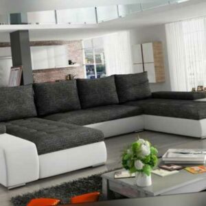 U-Couch Sofa Garnitur XXL Marino 363 x 200cm Wohnlandschaft schwarz weiss