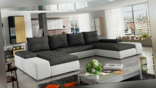 U-Couch Sofa Garnitur XXL Marino 363 x 200cm Wohnlandschaft schwarz weiss