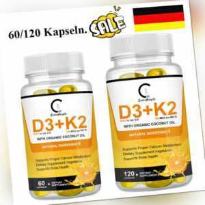Vitamin D3 + K2 (MK-7) + Vitamin C und Zink - Hochdosiert - Vegetarisch Kapseln
