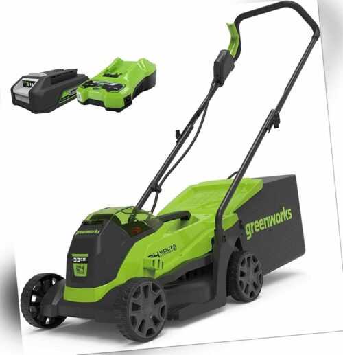 24V Akku Rasenmäher 33cm Greenworks GD24LM33K2 mit 2Ah Batterie & Ladegerät