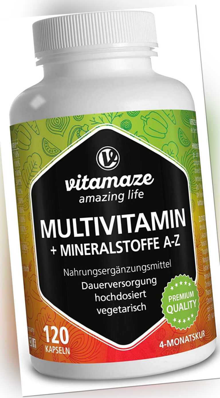 Multivitamin Kapseln Hochdosiert, 23 Wertvolle Vitamine A-Z & Mineralien, 120 Ve