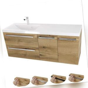 Badezimmerschrank Badmöbel 120 cm Badschrank mit Waschbecken Loft Holzoptik L