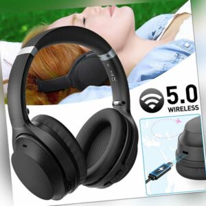 Bluetooth 5.0 Kopfhörer Over Ear Kabellos HiFi Stereo Wireless Headset Schwarz