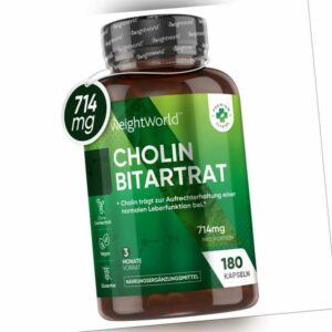Cholin Bitartrat - 180 vegane Kapseln - Cholin Pulver - Normale Leberfunktion