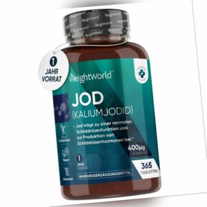 Jod Tabletten - 365Stk - 400mcg - Haut Haar Nägel - für Männer & Frauen - Vegan