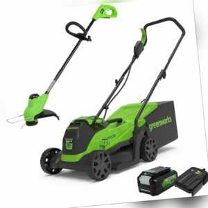 24V Akku Rasenmäher 33cm und Rasentrimmer 25cm Greenworks GD24LM33LT25K4