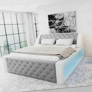 Komplettbett Chesterfield Optik Matratze Bett Designerbett AREZZO Luxusbett LED