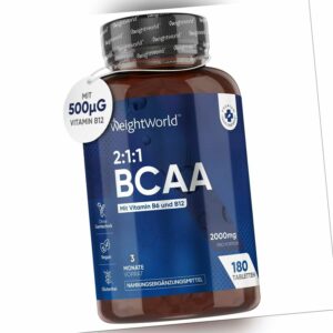 BCAA Aminosäure - 180 Tabletten - Vitamin B12 - Vitamin B6 - Fitness & Training