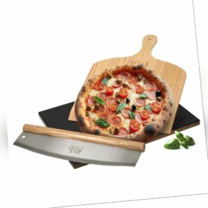 Dolce Mare Set Pizzastein schwarz Holz Pizzaschieber Edelstahl Pizzaschneider