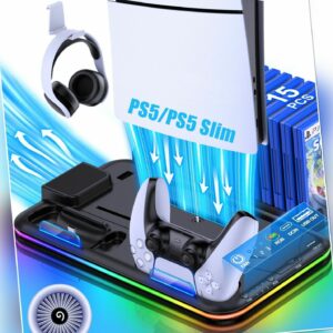 PS5 Ständer mit PS5 Lüfter, PS5 Standfuß für PS5 Disc/Digital Edition/PS5 Slim
