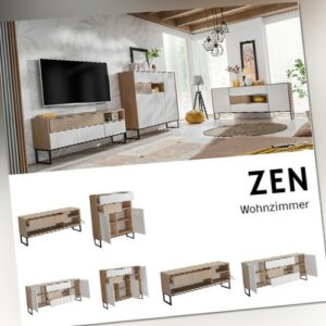 All4All ZEN Wohnwand Wohnzimmer Kommode MDF LaminatplatteScandi Weiß Alpin Matt