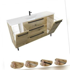 Badezimmerschrank mit Körben 140 cm Badmöbel Badezimmer Stehend Möbel Waschtisch