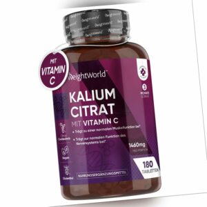 Kaliumcitrat Tabletten - 180 Stück - 1460mg - Vitamin C - 3 Montasvorrat - Vegan