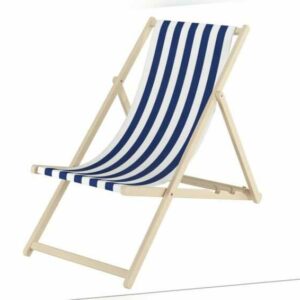 Holz-Liegestuhl klein oder groß mit viel Zubehör nach Wahl Stofffarbe blau-weiß