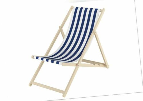 Holz-Liegestuhl klein oder groß mit viel Zubehör nach Wahl Stofffarbe blau-weiß