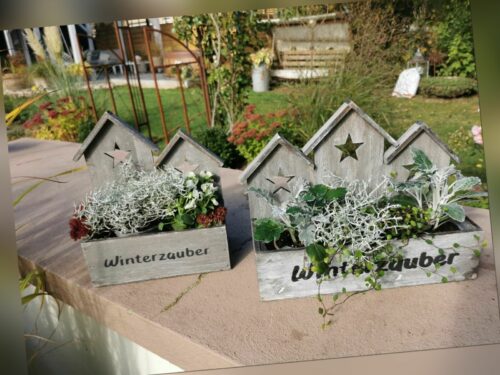 Pflanzkasten Winterzauber Haus Pflanztopf Blumenkasten Winterdeko Holz 38cm