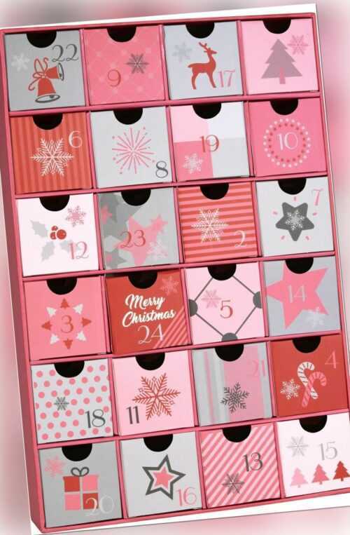 Advent Kalender Weihnachten 2023 DIY zum Befüllen 32 cm Rosa für Frauen Mädchen