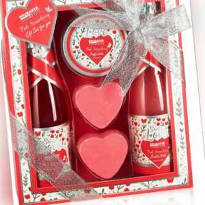 Bade Set Erdbeere Champagner 5-tlg Geschenkset Sweet Love Geschenke für Frauen