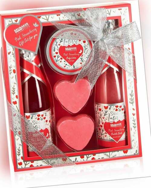 Bade Set Erdbeere Champagner 5-tlg Geschenkset Sweet Love Geschenke für Frauen