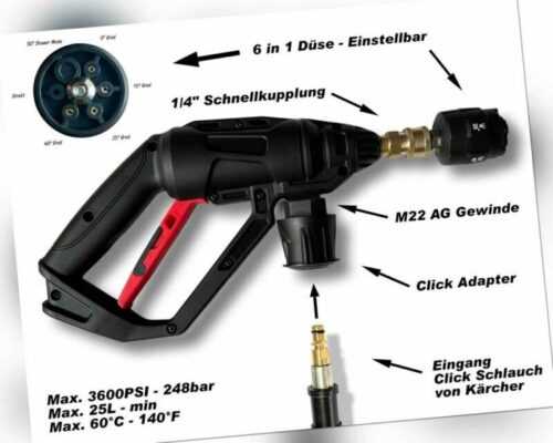 Hochdruckpistole für Kärcher u.a. & 6 in 1 Düse Schnellkupplung Click Adapter
