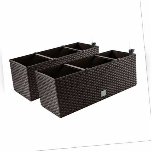 2in1 Set 2x Balkonkasten Blumenkasten Rattan-Optik Pflanztopf Blumenkübel Braun