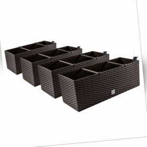 2in1 Set 4x Balkonkasten Blumenkasten Rattan-Optik Pflanztopf Blumenkübel Braun